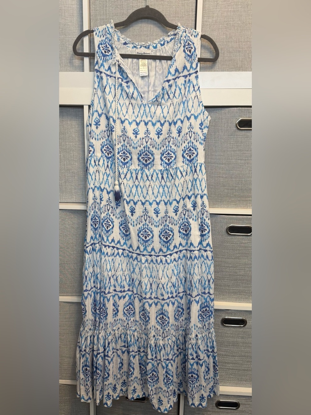 Tommy Bahama Blue and White Maxi Skirt with Ikat Motif